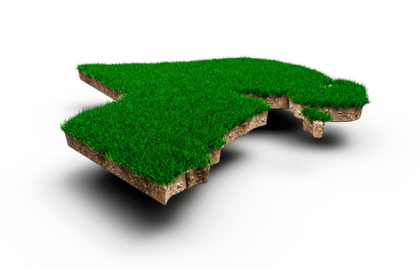 科威特地图土壤土地地质横截面与绿草三维插图图片下载