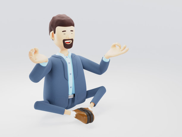 保持冷静的经营理念。卡通人物商人在瑜伽莲花姿势冥想。孤立在白色背景。三维演示图片下载