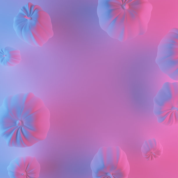 现代霓虹灯彩色背景与万圣节南瓜复制空间的文本。平铺，俯视图。3 d渲染。图片下载