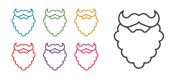 设置线条胡子和胡子图标孤立在白色图片下载