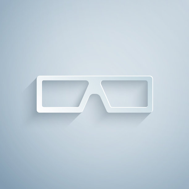 剪纸3d电影眼镜图标孤立在灰色上图片下载