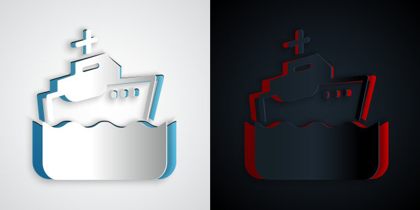 剪纸邮轮图标孤立在灰色和图片下载