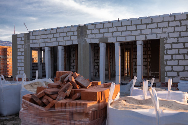 住宅房屋建造中使用的不同材料和产品图片下载