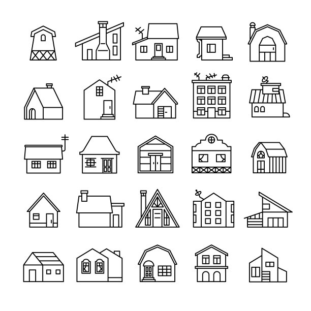 房子的图标集。图片下载