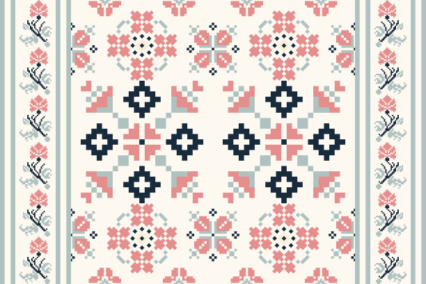 美丽的花十字缝无缝图案。图片下载