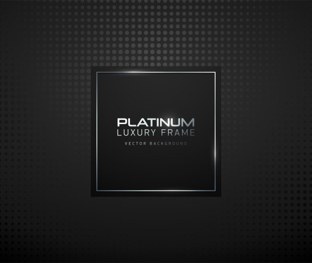 黑色方形白金薄框豪华横幅。银色文字黑色方形标签框架。深色几何点图案背景。黑色星期五矢量插图图片下载