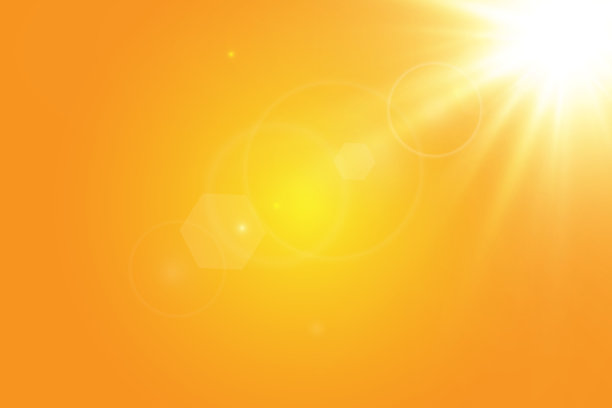 黄色背景下温暖的阳光。莱托。bliki太阳射线。О黄色背景范围。图片下载
