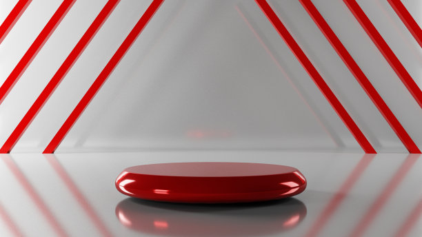 红色和白色的空最小的产品展示底座，三维抽象平台的立场显示，3d渲染图片下载