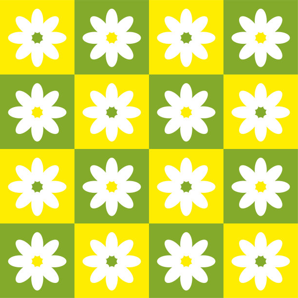 无缝图案的黄色和绿色的方块与白色对称雏菊图片下载