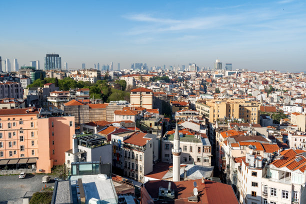 阳光明媚的伊斯坦布尔历史街区鸟瞰图图片下载