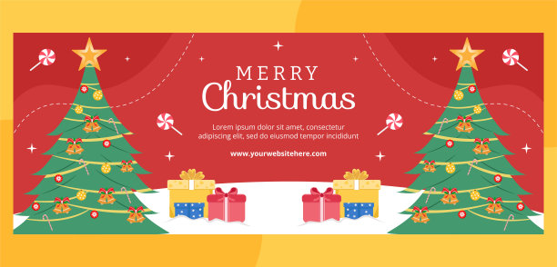 圣诞快乐封面模板手绘卡通平面插图图片下载