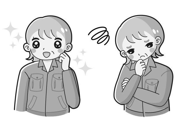 插画集高级妇女穿着工作服装兴奋的表情和一个困扰的表情图片下载