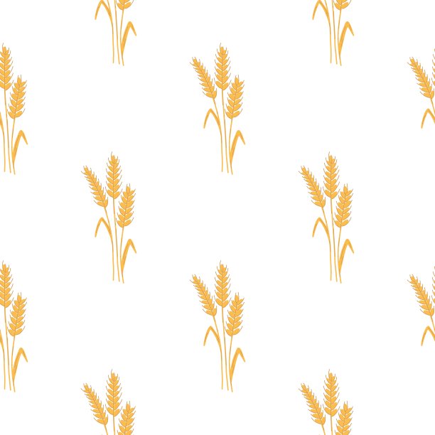 无缝图案与小穗和小麦的谷物在白色的背景。矢量卡通平面插图，用于backery包装，面粉生产，农业，收获设计图片下载