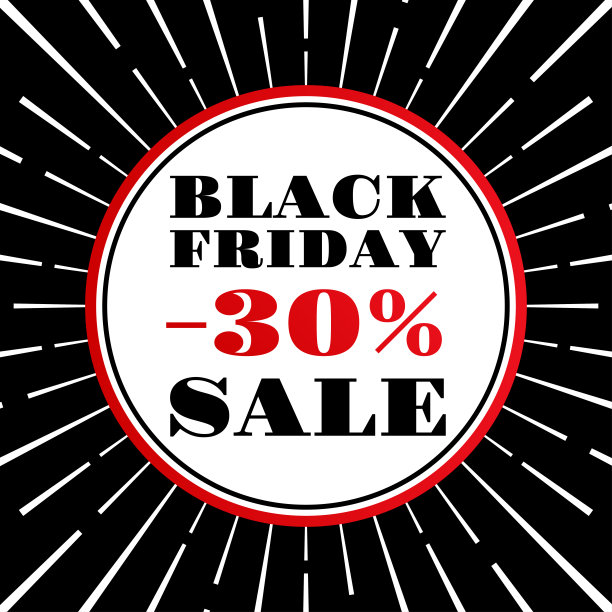 黑色星期五销售。30%的折扣横幅或海报。折扣、促销排版模板。传单，标签，社交媒体广告，商业或促销卡设计元素。矢量插图。图片下载