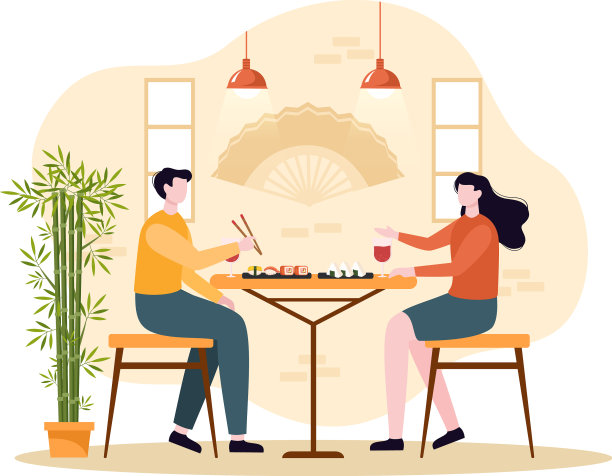 人们在餐厅里吃日本菜图片下载