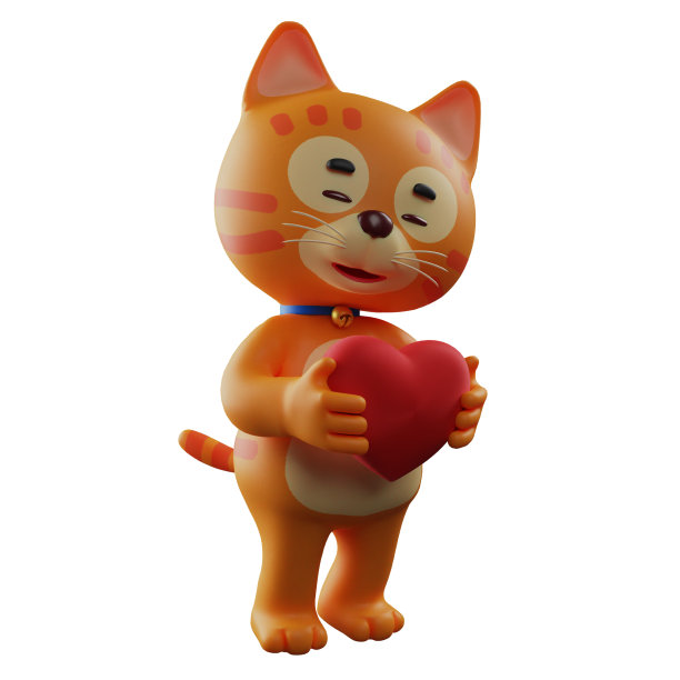 有爱心的浪漫猫3d卡通设计图片下载