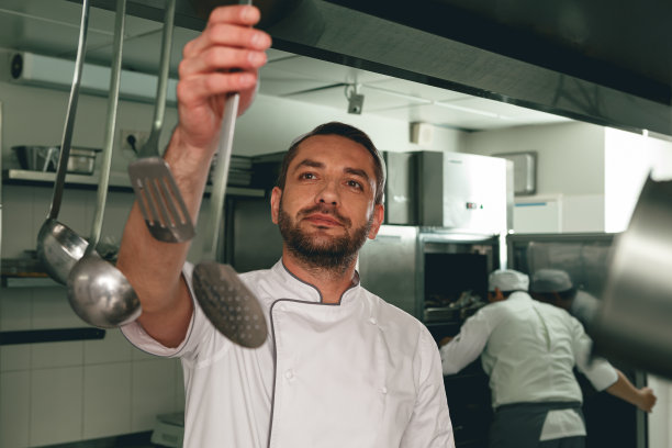 厨师在餐厅厨房用现代化的设备烹饪美味的菜肴图片下载