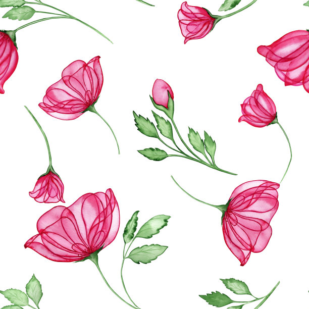 透明粉红玫瑰水彩无缝图案。在一个孤立的背景上，手工抽出的花蕾和盛开的花朵。用于布料和墙纸。礼品包装和婚礼印花。图片下载