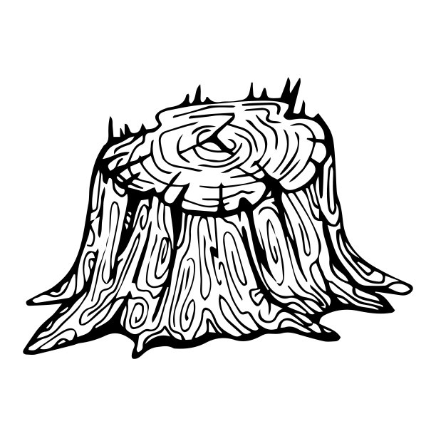 树桩黑白素描雕刻风格孤立在白色背景上图片下载
