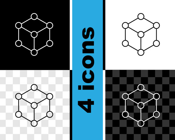 设置线分子图标孤立的黑色和白色图片下载