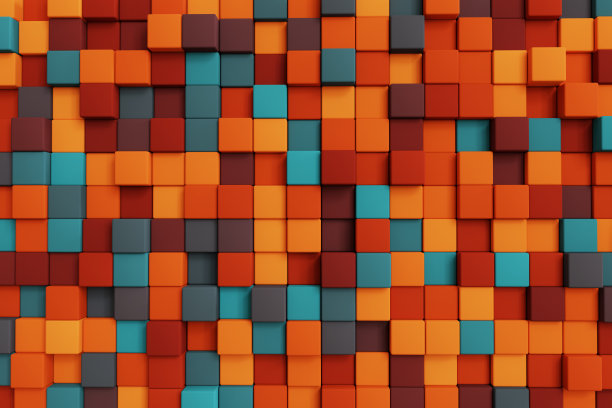 彩色抽象几何三维背景与立方体元素和您的设计颜色。来自俄罗斯方块游戏的抽象立方体。3 d渲染插图。图片下载