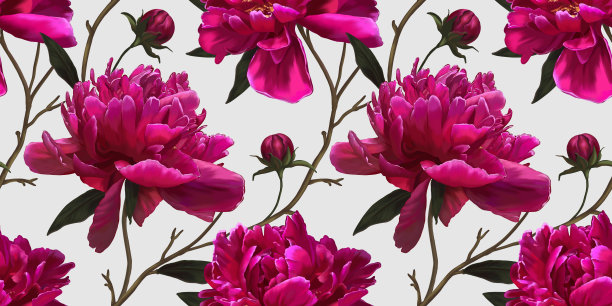 花卉无缝图案与郁郁葱葱的牡丹。植物墙纸。豪华花背景。图片下载