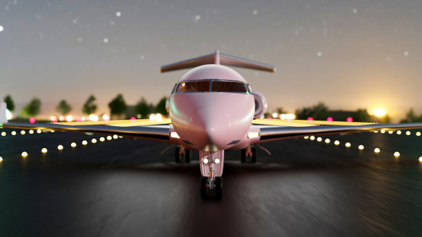 飞机在晚上从机场起飞。飞机在跑道上模糊的黑暗天空背景。图片下载