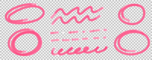素描标记突出椭圆形框架，笔画，下划线，检查标记，线条，强调，波浪设置。手绘椭圆涂鸦，勾选标记和下划线。矢量徒手插图在白色背景。图片下载