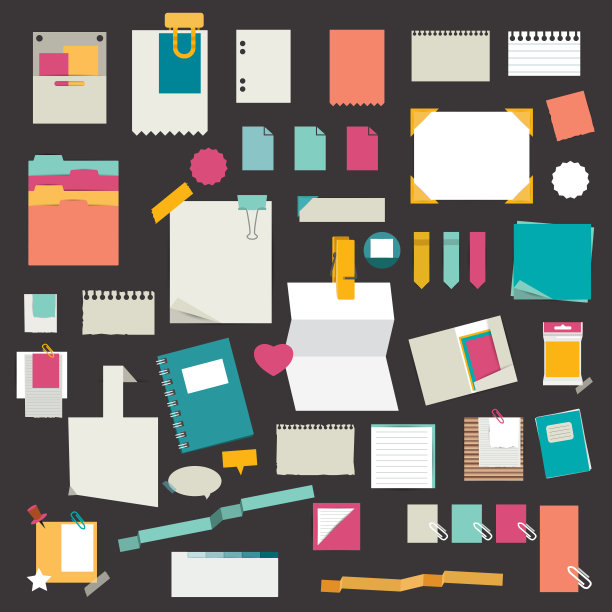 一大套扁平的提醒贴。信息集。图片下载