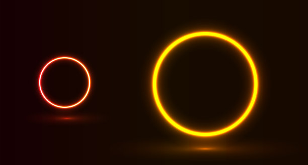 黑色背景上的霓虹灯。两个戒指。圆圈。图片下载