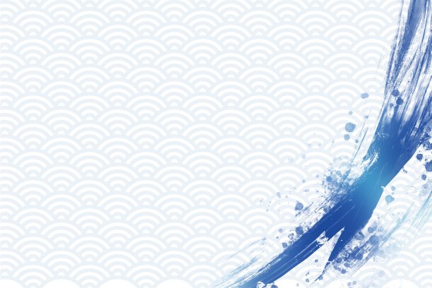 浅蓝色日本风格的背景插图。蓝色的笔触和飞溅。传统模式(Seigaiha)。大海和夏天的概念。使用拷贝空间刷新模板图片下载