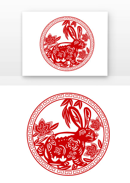 传统创意兔子剪纸图片下载