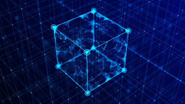 技术区块链网络连接。大数据可视化。网络安全背景。立方体，由块状组成。3 d渲染。图片下载