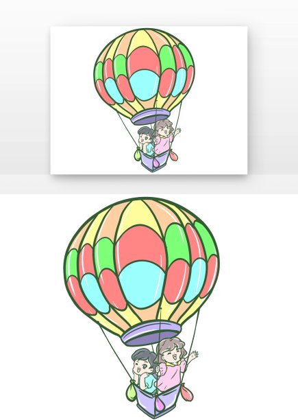 手绘卡通可爱儿童乘热气球图片下载