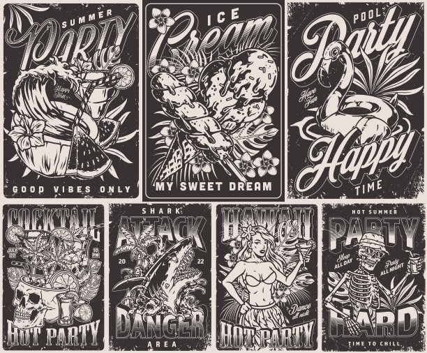 夏日酒吧设置单色海报图片下载