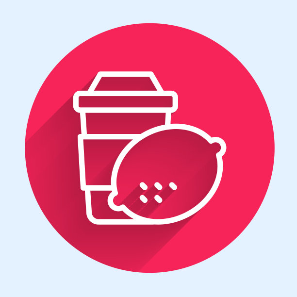 白线杯茶与柠檬图标分离图片下载