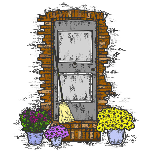 复古砖门配花卉彩绘图片下载