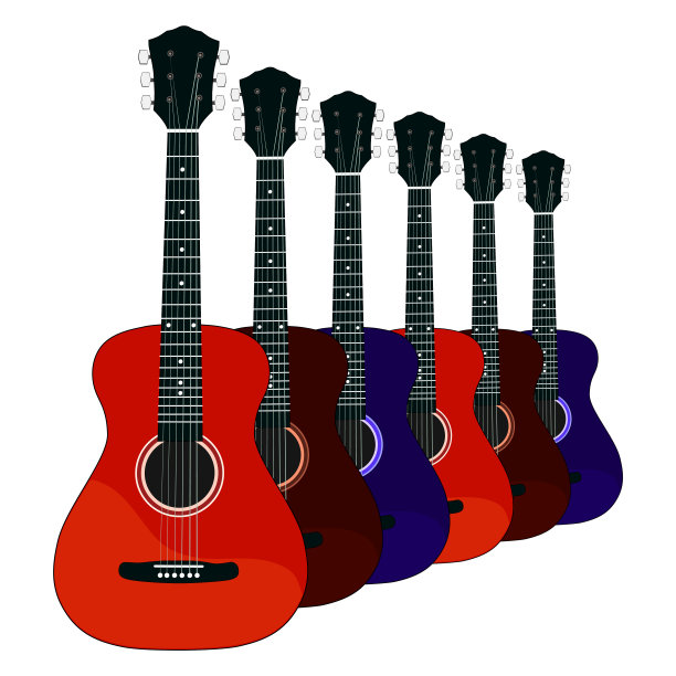 原声吉他设置在白色背景。矢量插图的弦乐器图片下载