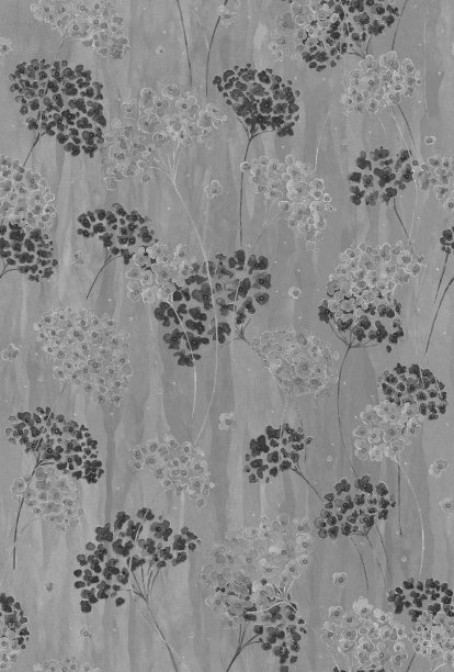无缝图案水彩画黑色和灰色的小枝与银色的花朵轮廓纹理灰色的背景图片下载