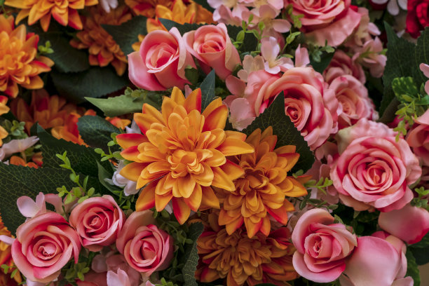 花卉背景装饰用鲜艳的颜色和不同种类的花。概念背景图片下载