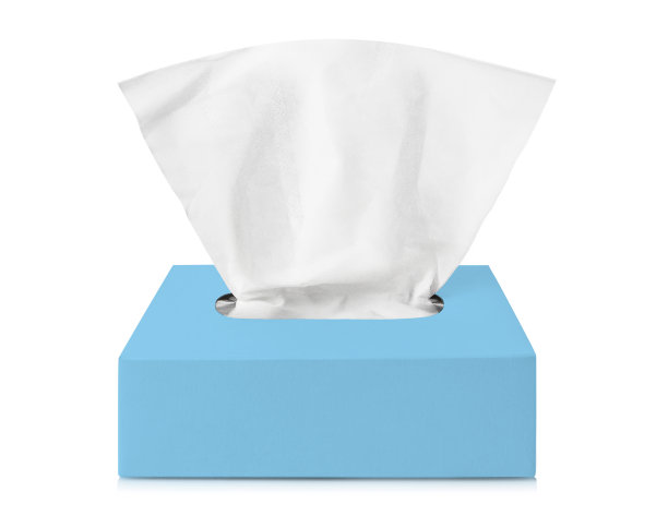 蓝色纸巾盒在白色上图片下载