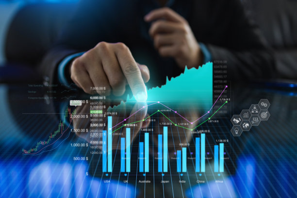 用金融图形分析大数据屏幕和经济增长。概念虚拟仪表盘技术数字化营销与全球经济网络连接。3 d演示。图片下载