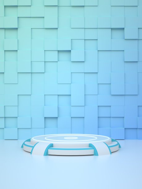 以3D渲染的浅蓝色背景的虚拟产品展示平台图片下载