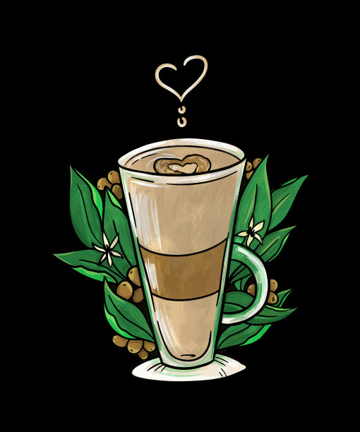 一杯绿叶拿铁咖啡图片下载