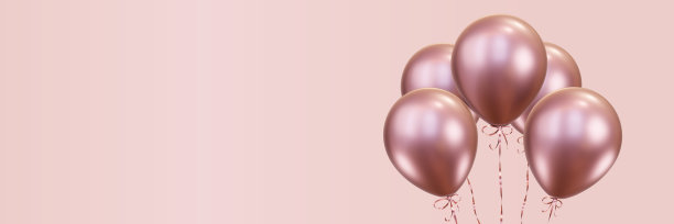 玫瑰金气球和金丝带。三维渲染图片下载