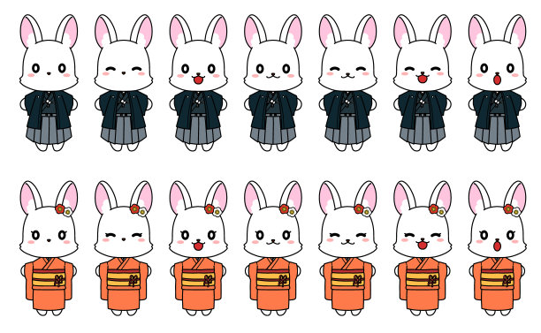 新年插图兔在和服图片下载