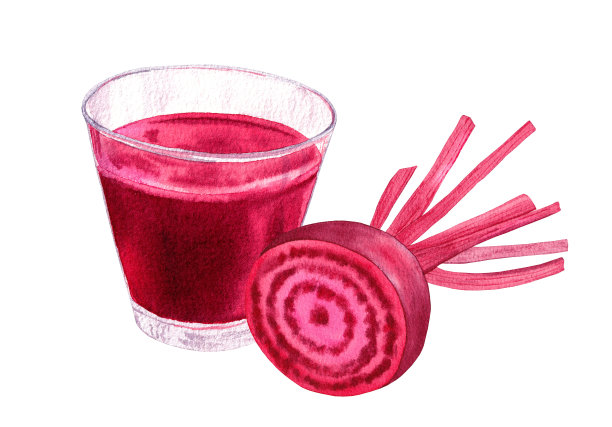 健康的甜菜根奶昔。水彩手绘插图孤立在白色背景。图片下载