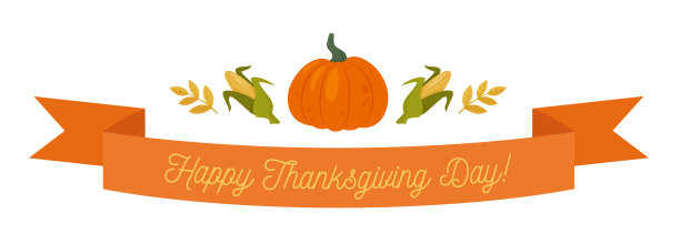 用南瓜、玉米棒子和秋叶装饰的丝带上写着感恩节快乐的问候图片下载