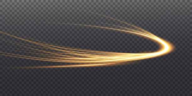 抽象的金色光线运动和速度。光日常发光效果。半圆形波，光轨迹曲线漩涡，汽车大灯，白炽光纤png。图片下载