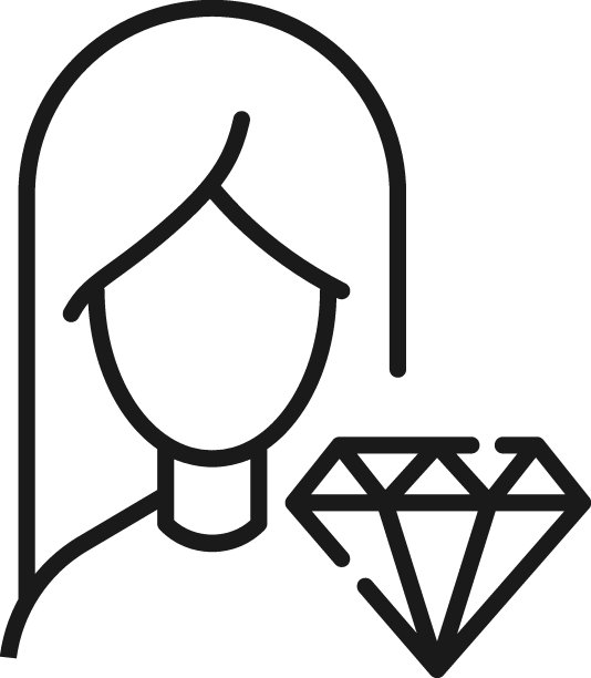 女人的职业、职业、爱好。轮廓标志绘制与黑色细线。可编辑的中风。矢量单色线图标的钻石或宝石由女性图片下载